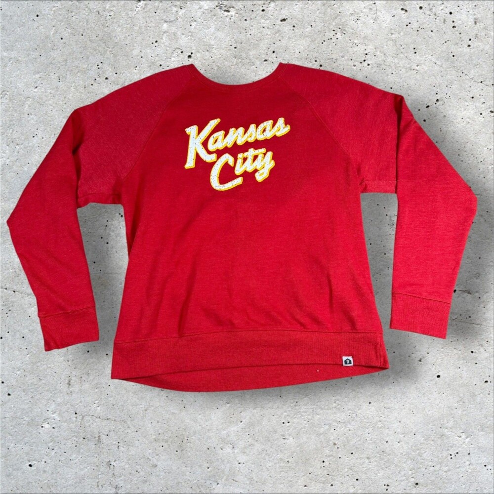 Kansas City Crewneck Sweatshirt Red Raglan Pullover Men's XL Graphic Vtg Style
